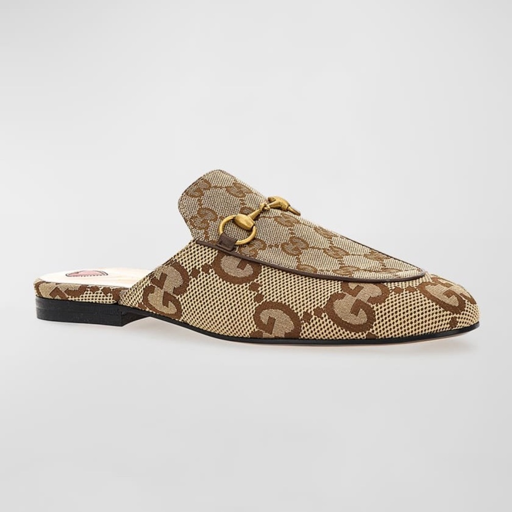 Gucci Brown GG Canvas Mules with Gold Detail